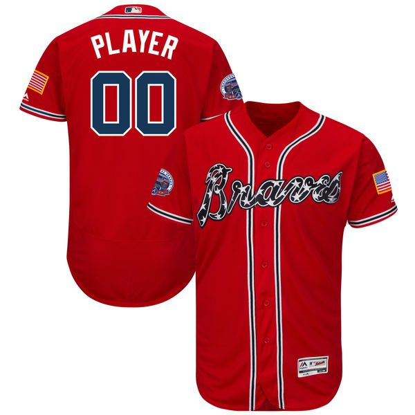 Men Atlanta Braves Majestic Alternate Red 2017 Authentic Flex Base Custom MLB Jersey with Commemorative Patch->customized mlb jersey->Custom Jersey